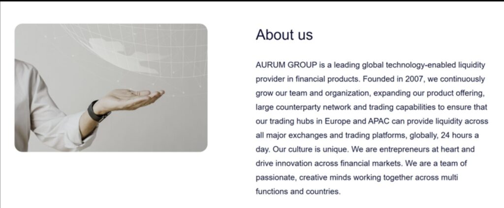 Aurum Group About Us section with company description
