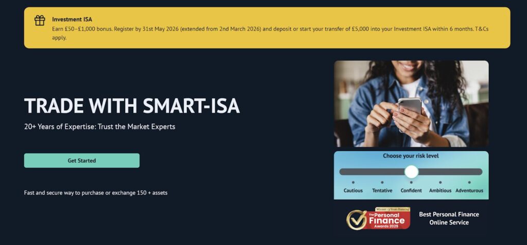 Trading interface showing the “Trade with Smart-ISA” section and platform dashboard